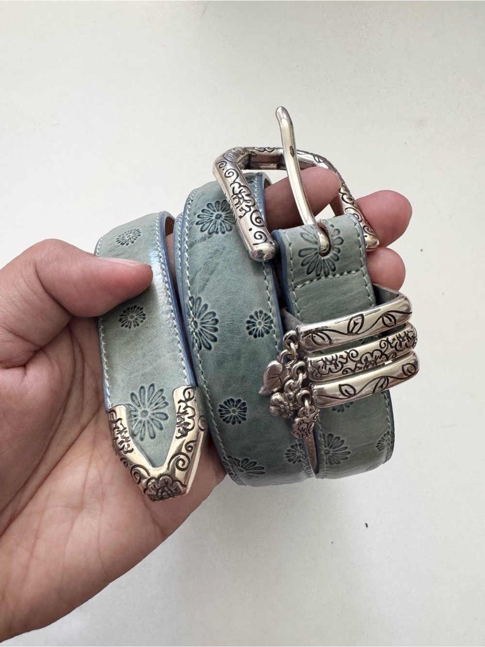 Brighton Blue Floral Leather Daisy Charms Belt size ML 32